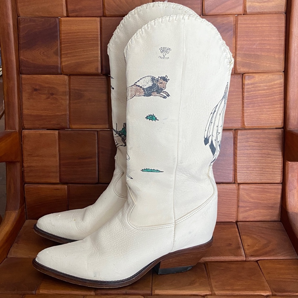 Zodiac Frontier Handmade Leather Vintage Western Cowgirl Boots Women's Size 8 - Picture 5 of 16